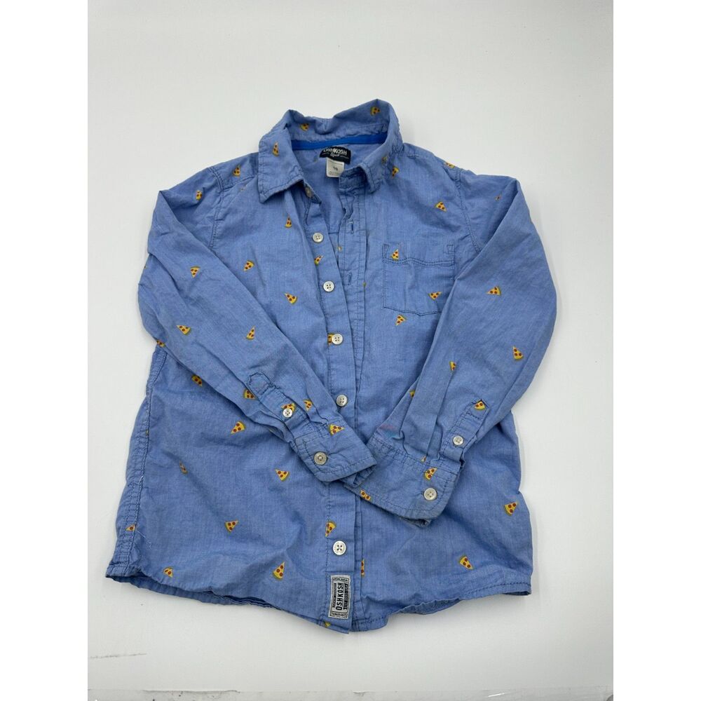 OshKosh B'Gosh Kids Chambray Shirt Button Down Sz 10 Pizza Slice Graphics EUC